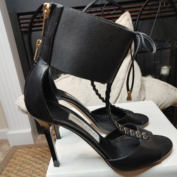 Jimmy Choo Mahine Lace-Up T-Strap Sandal, Black EU 37.5/US 7.5 - Picture 7 of 16